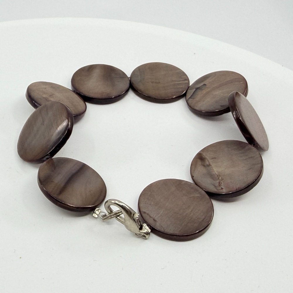 Boho Brown Shell Disc Statement Bracelet Natural Layering Gift for Her Accessory